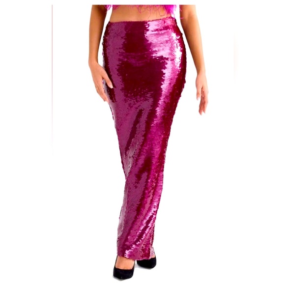 House of CB Alexis Hot Pink Sequin Maxi Skirt - NWOT - Picture 4 of 8